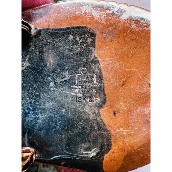 Tommy Moore Sterling Silver & 12K GF Belt Buckle Turquoise & Bull Head Design - Picture 6 of 6